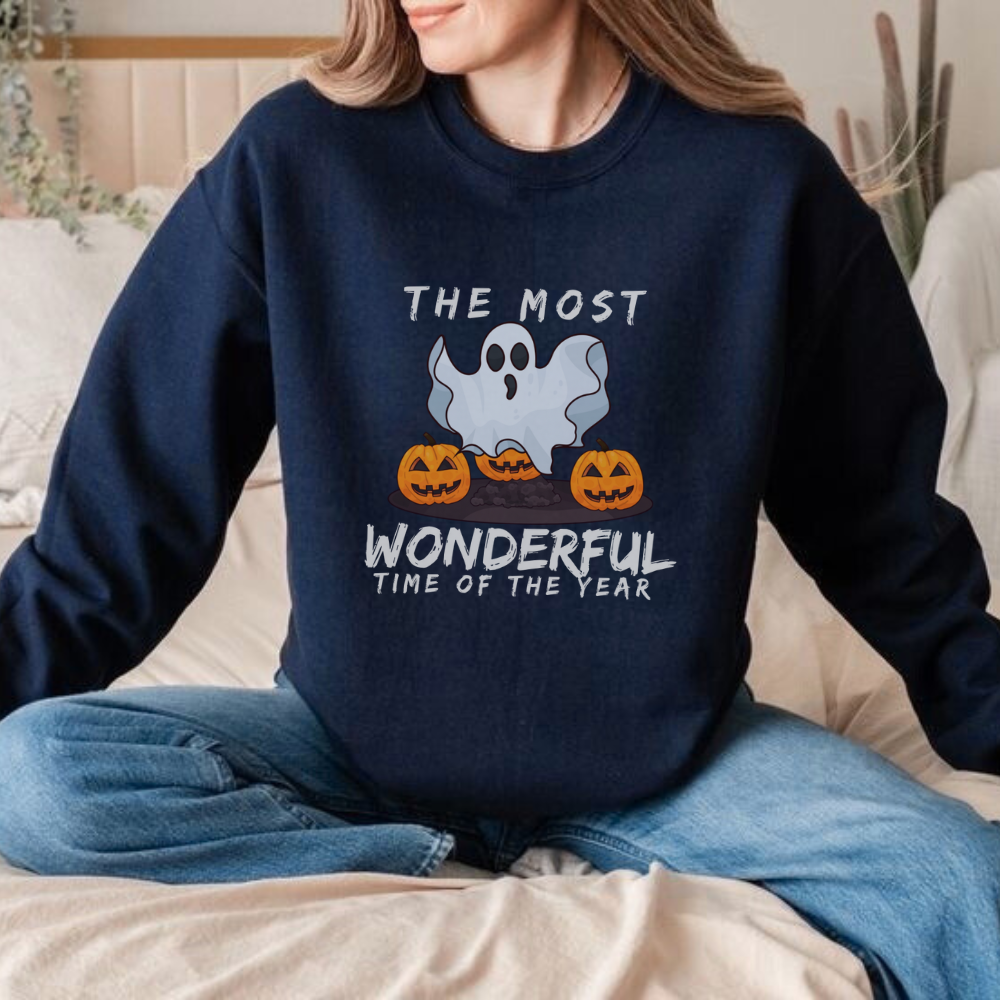 The Most Wonderful Time of the Year Halloween Sweatshirt | Cute Ghost & Pumpkin Spooky Fall Pullover