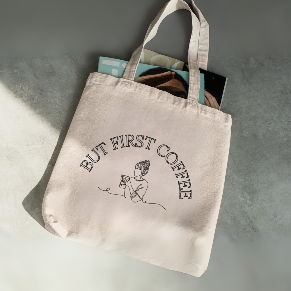 But First Coffee Tote Bag | Cute Coffee Lover Canvas Bag | Fun Girly Shopping Bag | Gift for Her | Reusable Everyday Tote
