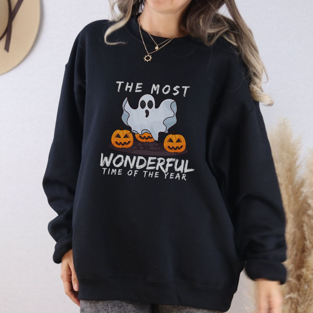 The Most Wonderful Time of the Year Halloween Sweatshirt | Cute Ghost & Pumpkin Spooky Fall Pullover