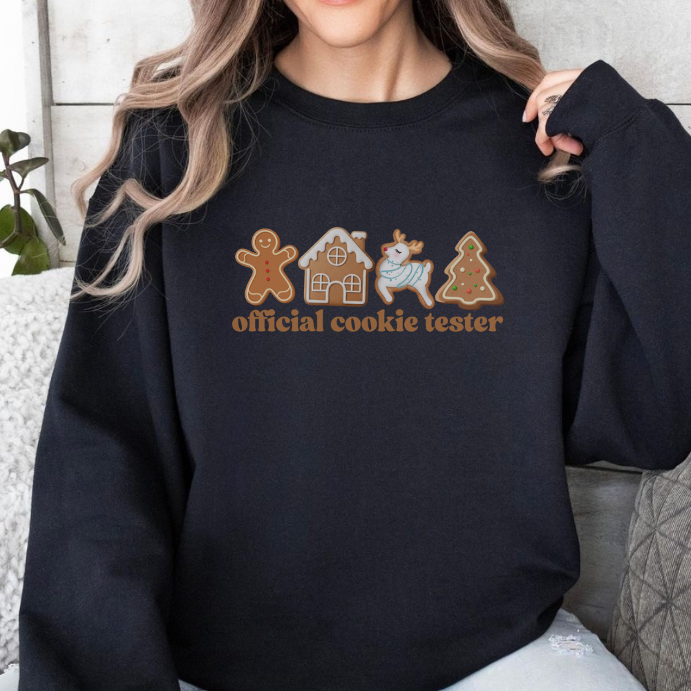 Official Cookie Tester Christmas Sweatshirt | Cute Holiday Baking Crewneck | Funny Christmas Sweater | Christmas Cookie Lover Gift | Festive Cozy Sweatshirt