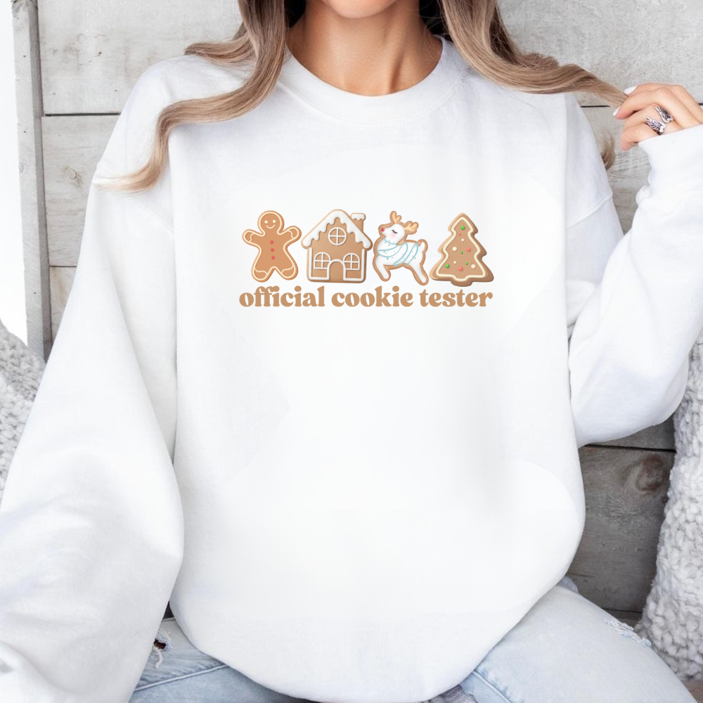 Official Cookie Tester Christmas Sweatshirt | Cute Holiday Baking Crewneck | Funny Christmas Sweater | Christmas Cookie Lover Gift | Festive Cozy Sweatshirt