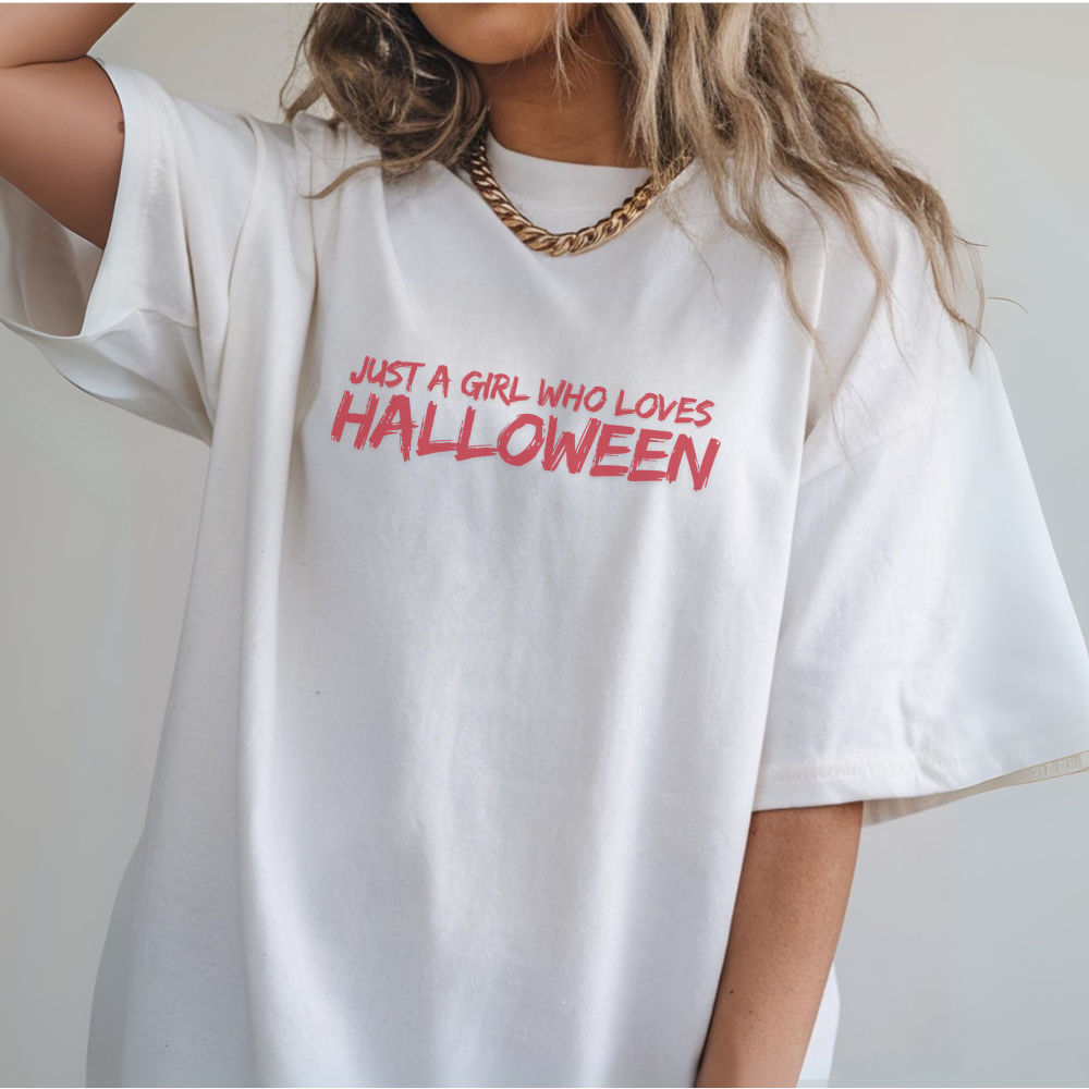 Just a Girl Who Loves Halloween T-Shirt | Cute Halloween Shirt | Spooky Season Tee
