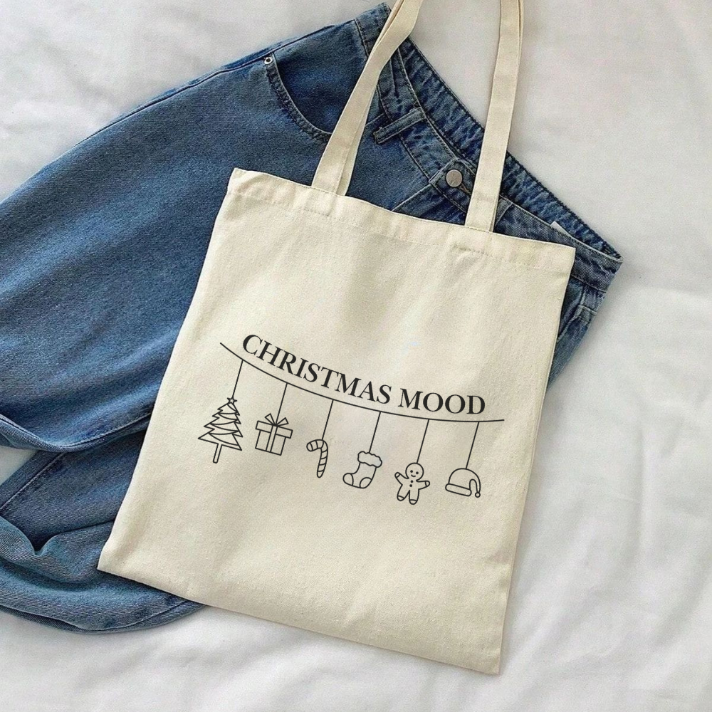 Christmas Mood Minimalist Tote Bag | Simple Holiday Tote | Neutral Christmas Bag | Aesthetic Festive Shopper | Cozy Minimal Christmas Gift