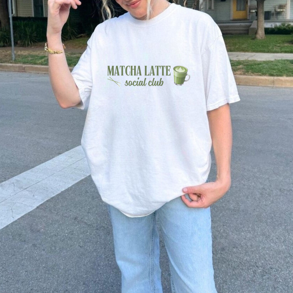 Matcha Latte Social Club T-Shirt | Cute Tea & Matcha Lover Tee | Trendy Café Graphic Shirt | Gift for Her | Unisex Soft Tee
