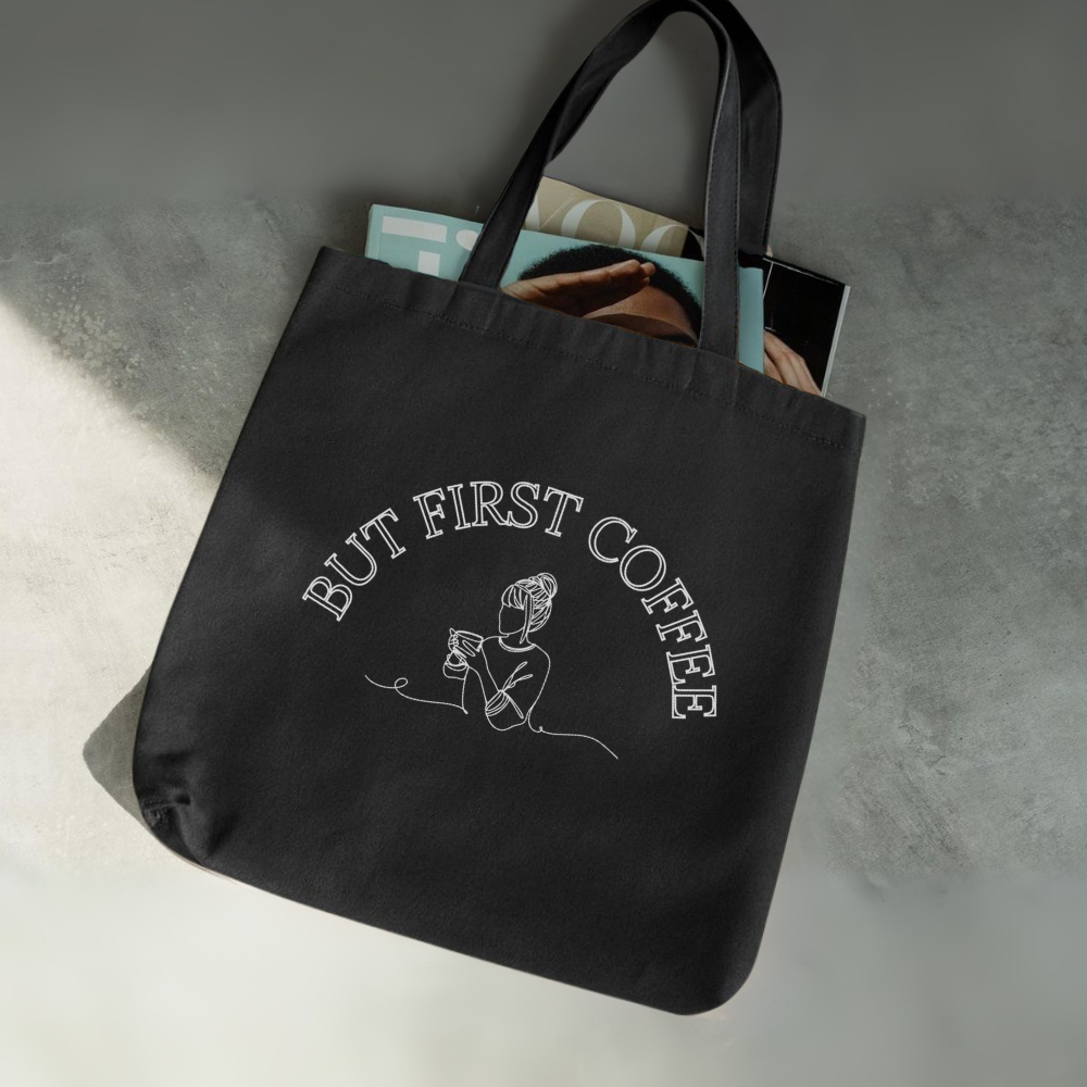 But First Coffee Tote Bag | Cute Coffee Lover Canvas Bag | Fun Girly Shopping Bag | Gift for Her | Reusable Everyday Tote