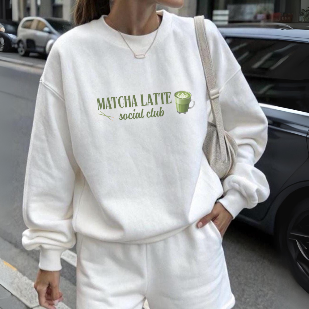 Matcha Latte Social Club Sweatshirt | Cute Cozy Pullover | Tea & Matcha Lover Gift | Trendy Cafe Sweatshirt | Unisex Lounge Wear
