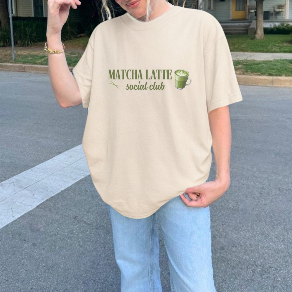 Matcha Latte Social Club T-Shirt | Cute Tea & Matcha Lover Tee | Trendy Café Graphic Shirt | Gift for Her | Unisex Soft Tee