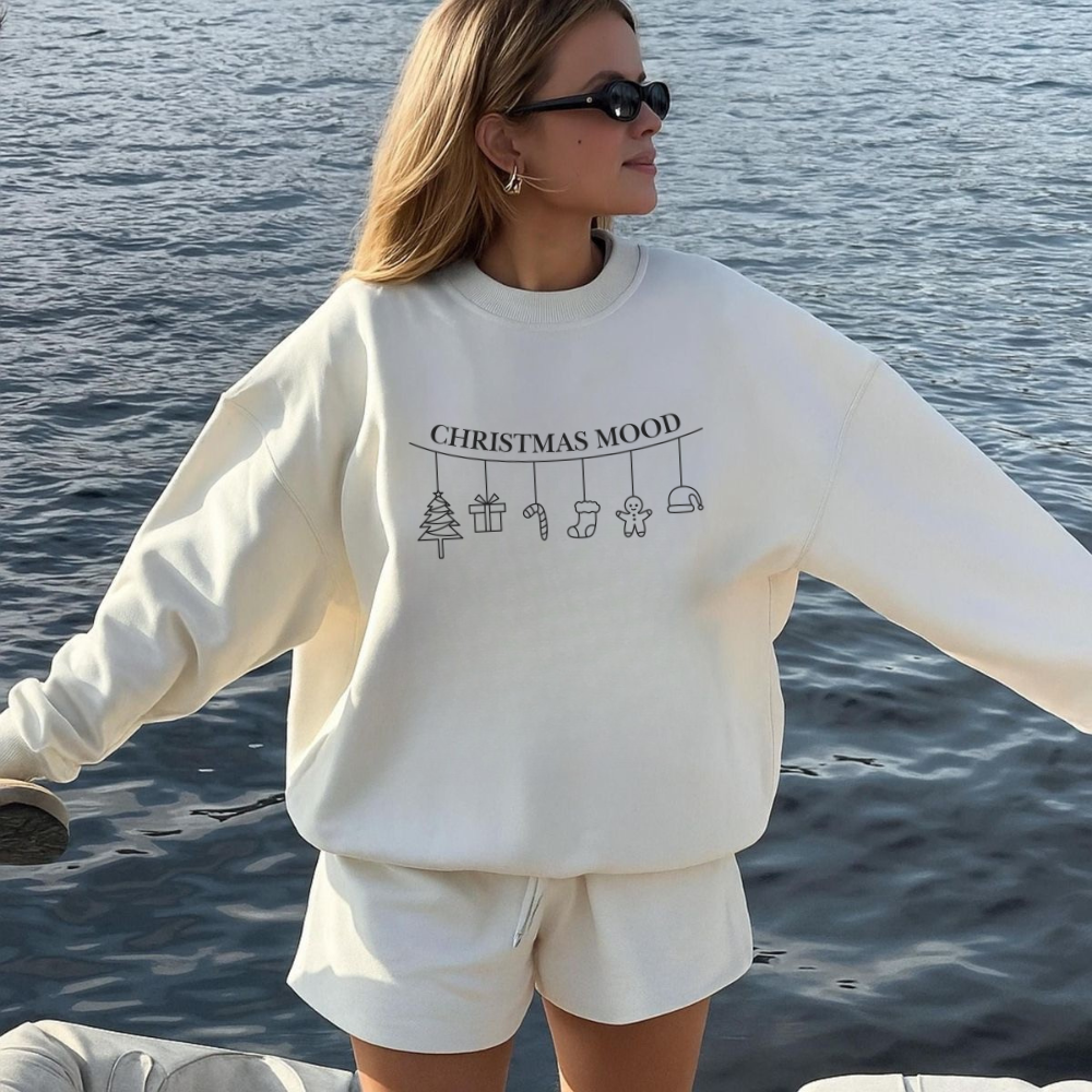 Christmas Mood Minimalist Sweatshirt | Cozy Holiday Crewneck | Simple Aesthetic Christmas Sweater | Neutral Christmas Gift | Festive Minimal Sweatshirt