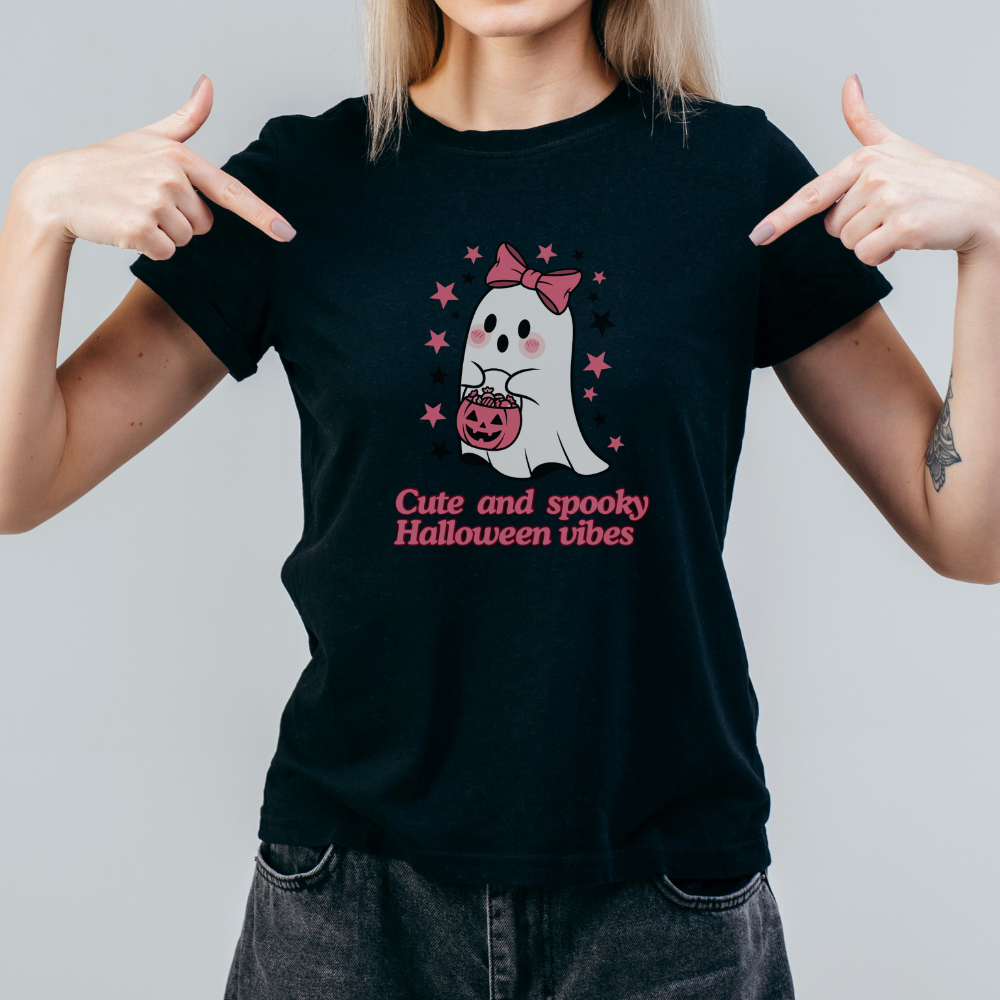 Cute and Spooky Halloween T-Shirt | Girly Ghost Aesthetic Tee | Cute Spooky Season Graphic Shirt for Trick or Treat