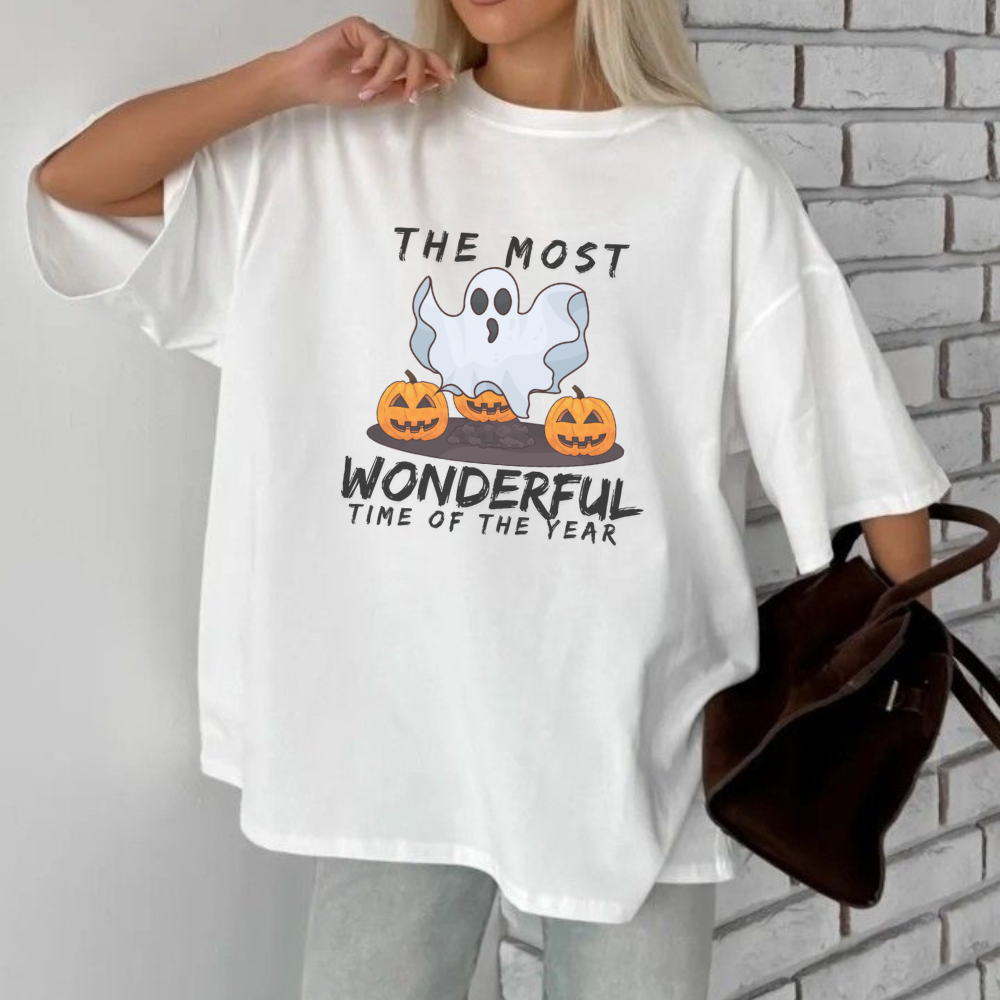 The Most Wonderful Time of the Year Halloween T-Shirt | Cute Ghost & Pumpkin Spooky Fall Tee