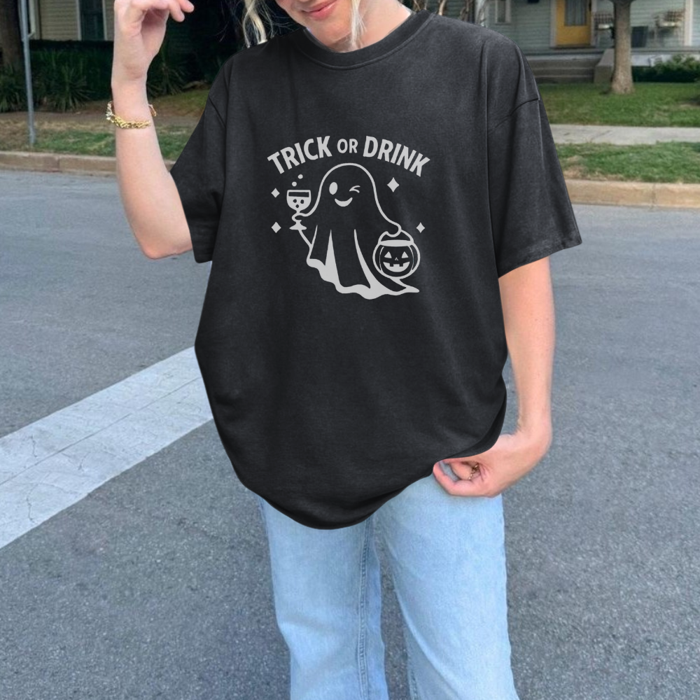 Trick or Drink T-Shirt | Funny Halloween Party Tee | Spooky Graphic Shirt | Boozy Halloween Shirt