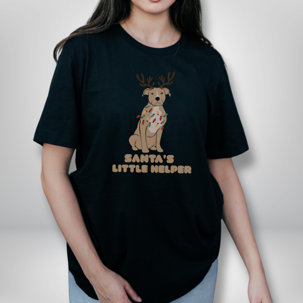 Santa’s Little Helper Christmas T-Shirt | Cute Dog Reindeer Holiday Graphic Tee
