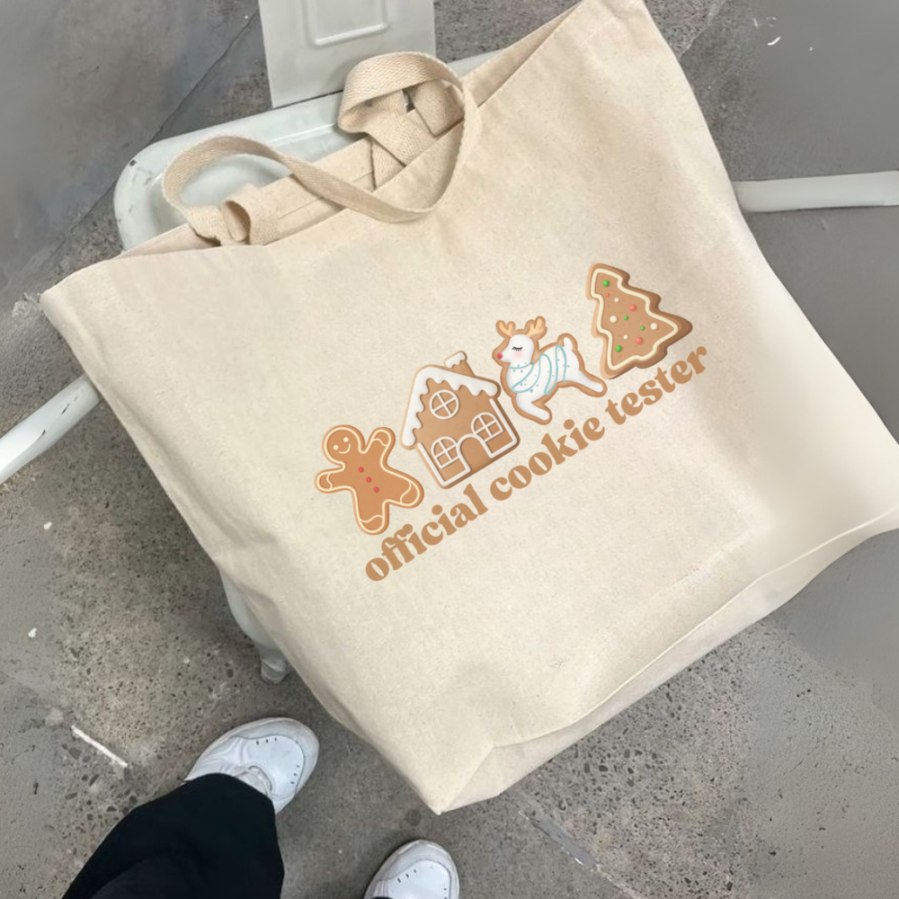 Official Cookie Tester Christmas Tote Bag | Cute Holiday Baking Bag | Christmas Cookies Tote | Funny Christmas Gift | Festive Reusable Shopping Bag