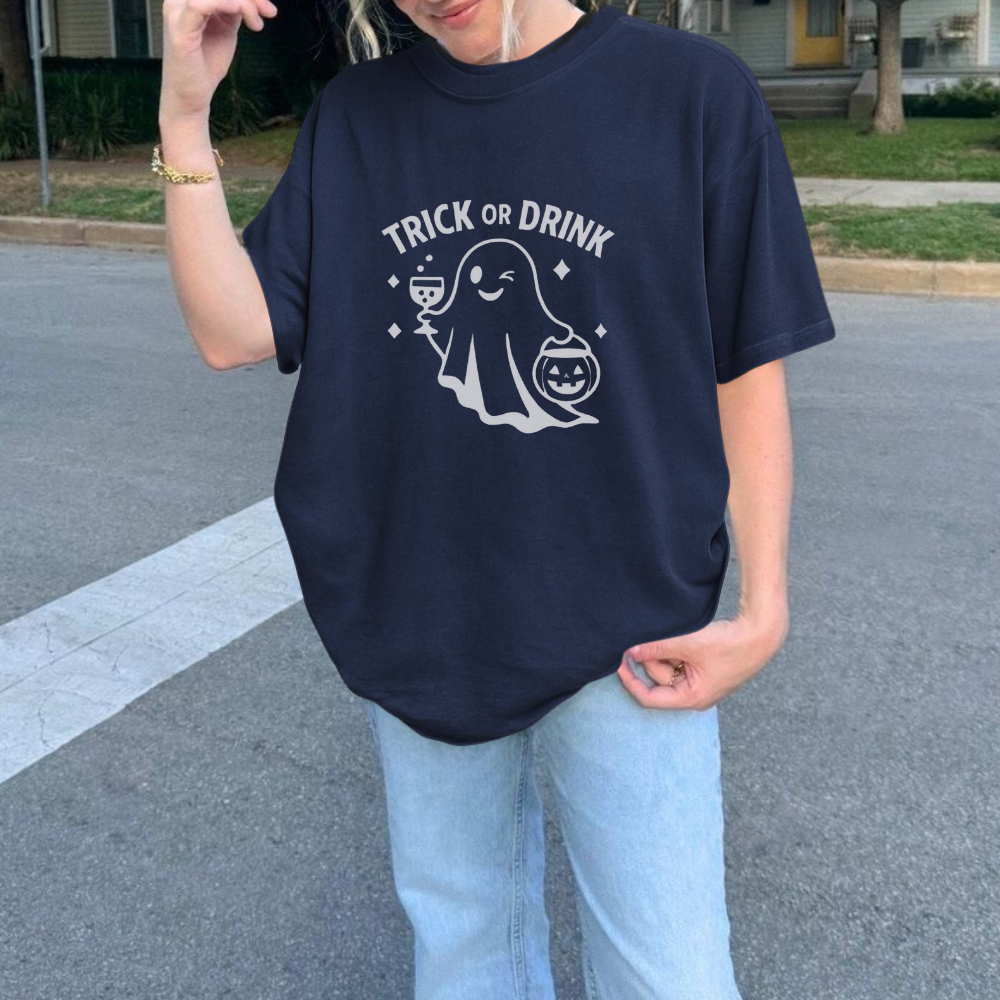 Trick or Drink T-Shirt | Funny Halloween Party Tee | Spooky Graphic Shirt | Boozy Halloween Shirt