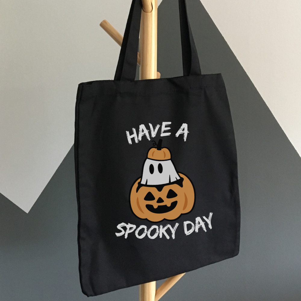 Have a Spooky Day Halloween Tote Bag | Cute Ghost & Pumpkin Trick or Treat Reusable Bag
