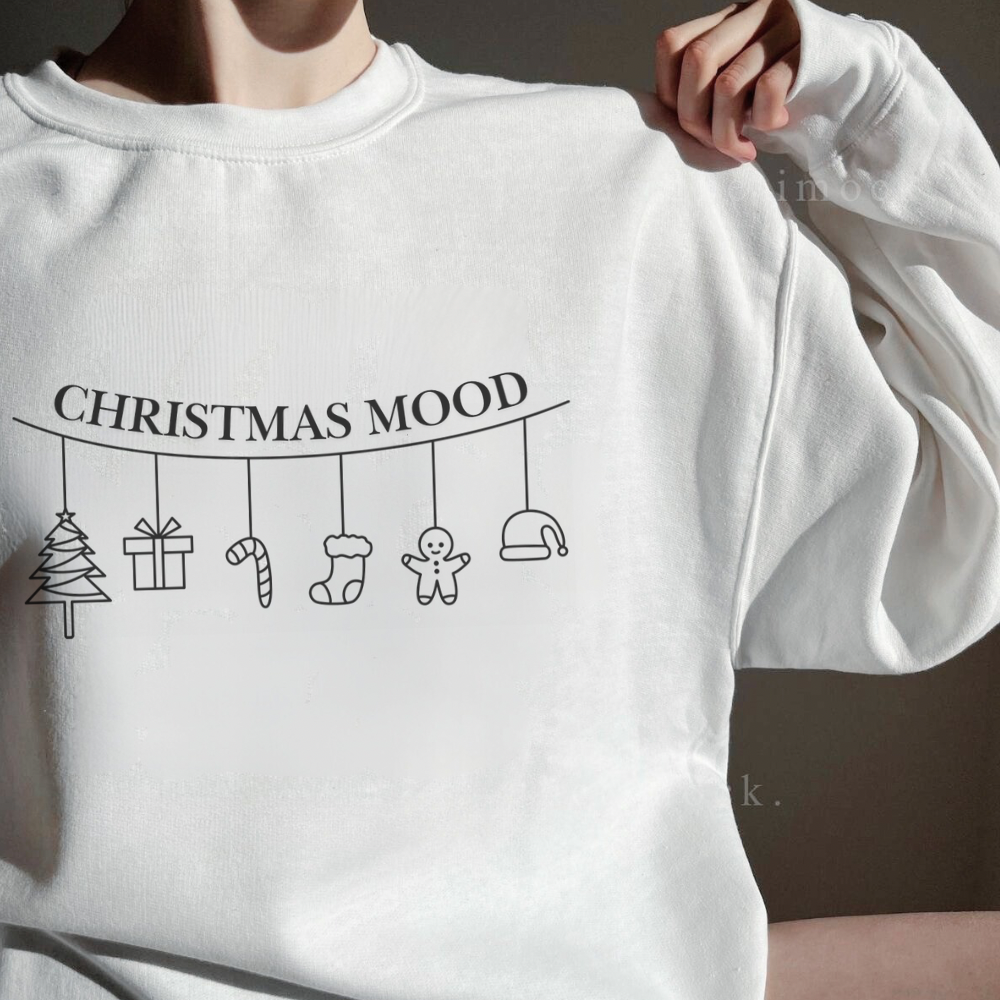 Christmas Mood Minimalist Sweatshirt | Cozy Holiday Crewneck | Simple Aesthetic Christmas Sweater | Neutral Christmas Gift | Festive Minimal Sweatshirt