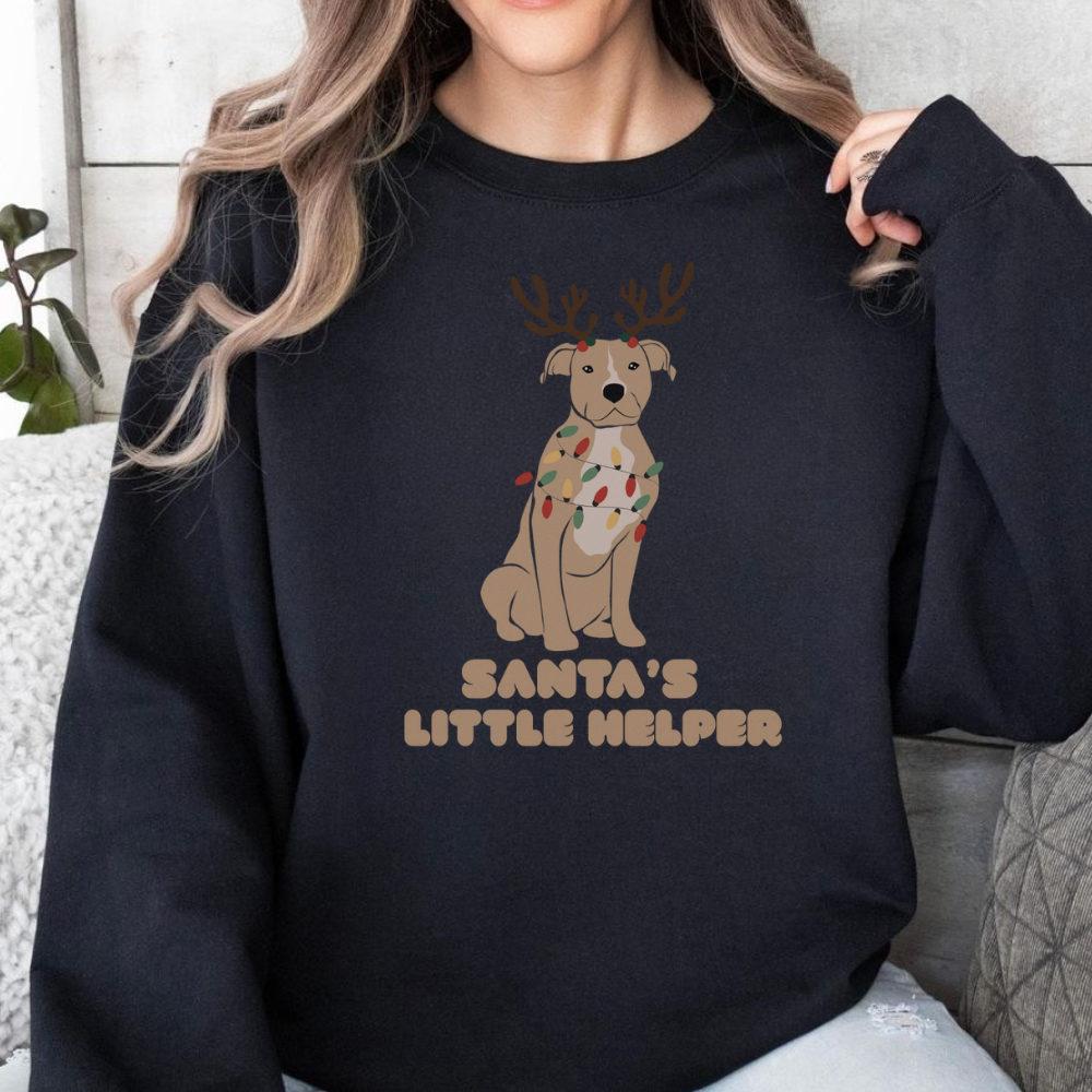 Santa’s Little Helper Christmas Sweatshirt | Cute Dog reindeer Holiday Pullover
