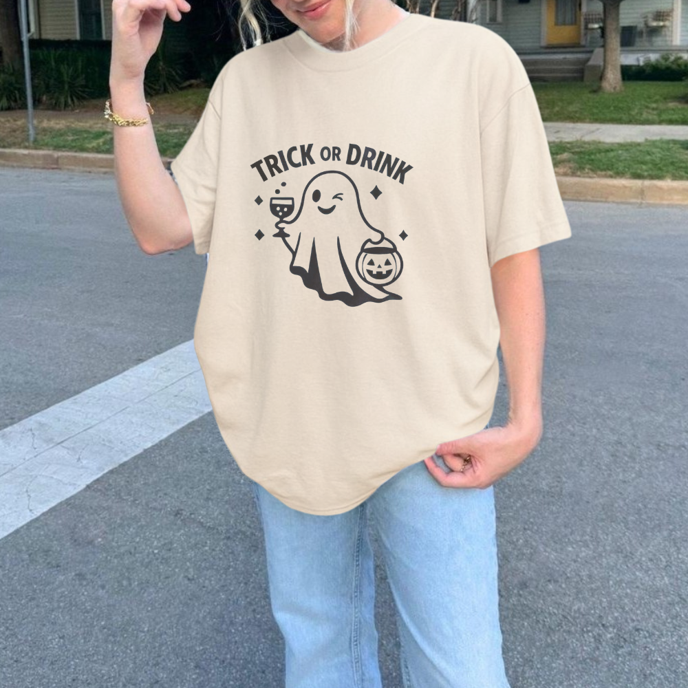 Trick or Drink T-Shirt | Funny Halloween Party Tee | Spooky Graphic Shirt | Boozy Halloween Shirt
