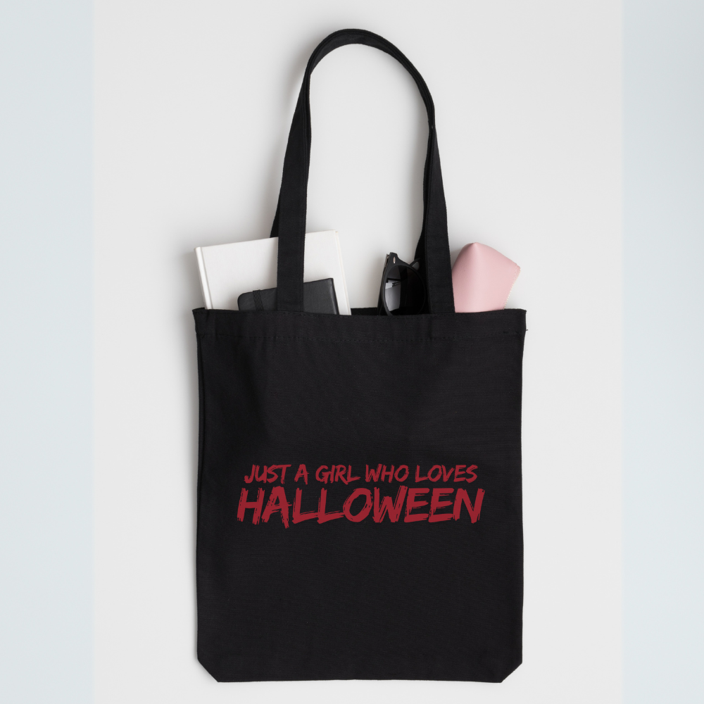 Just a Girl Who Loves Halloween Tote Bag | Cute Halloween Tote | Spooky Aesthetic Bag | Trick or Treat Reusable Tote