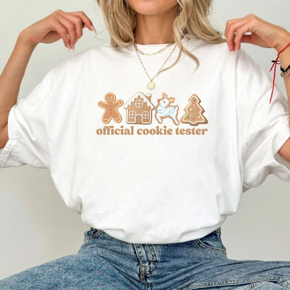 Official Cookie Tester Christmas T-Shirt | Cute Holiday Baking Tee | Funny Christmas Shirt | Christmas Cookie Lover Gift | Festive Family Matching Tee