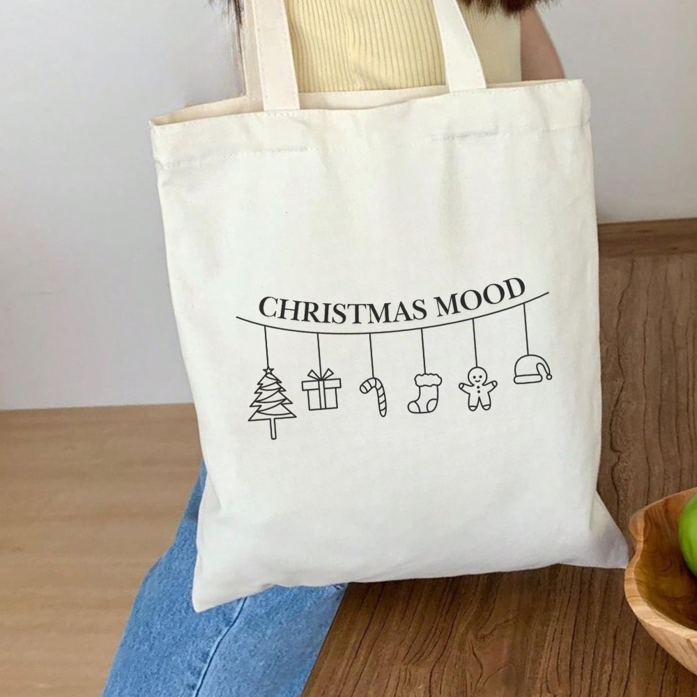 Christmas Mood Minimalist Tote Bag | Simple Holiday Tote | Neutral Christmas Bag | Aesthetic Festive Shopper | Cozy Minimal Christmas Gift