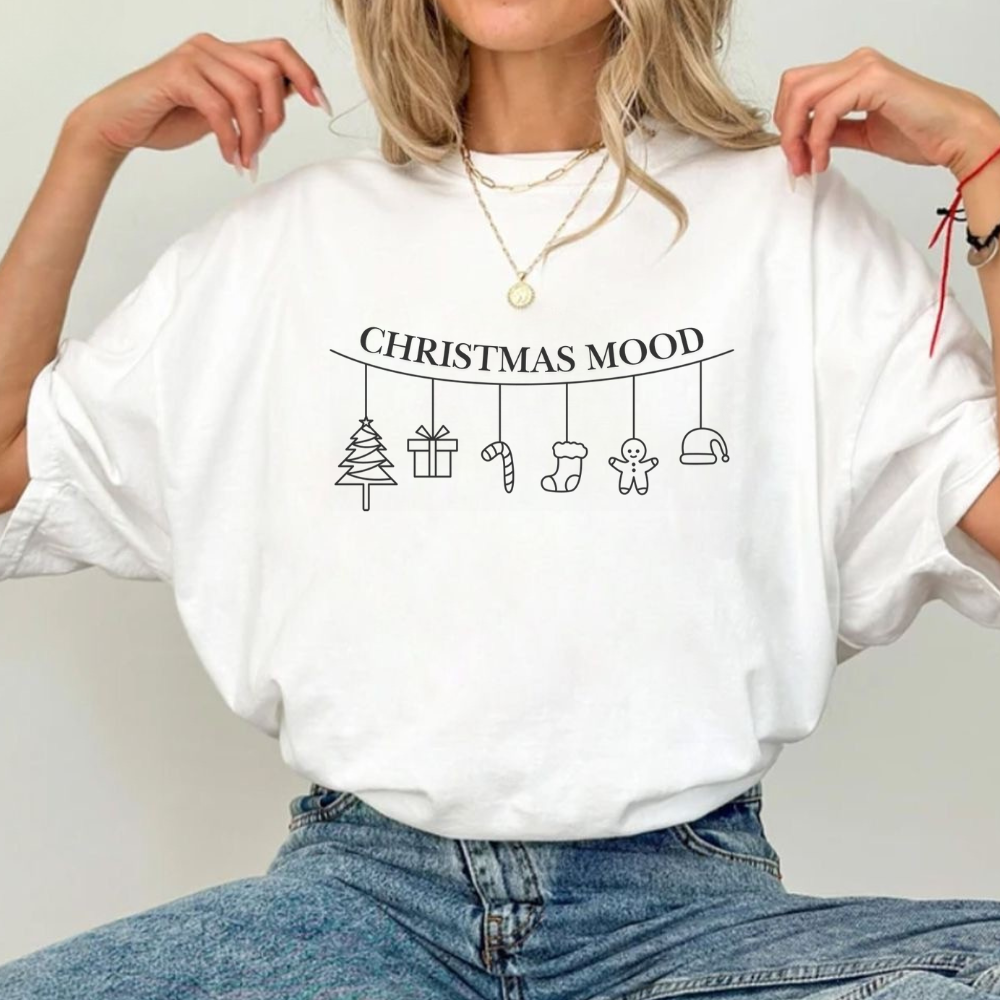 Christmas Mood Minimalist T-Shirt | Simple Holiday Tee | Aesthetic Christmas Shirt | Neutral Festive Outfit | Cozy Christmas Gift for Her