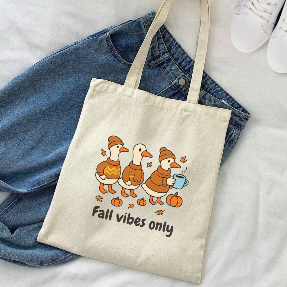 Fall Vibes Cute Goose Tote Bag | Autumn Canvas Bag | Cozy Seasonal Bag | Gift for Her | Reusable Everyday Tote