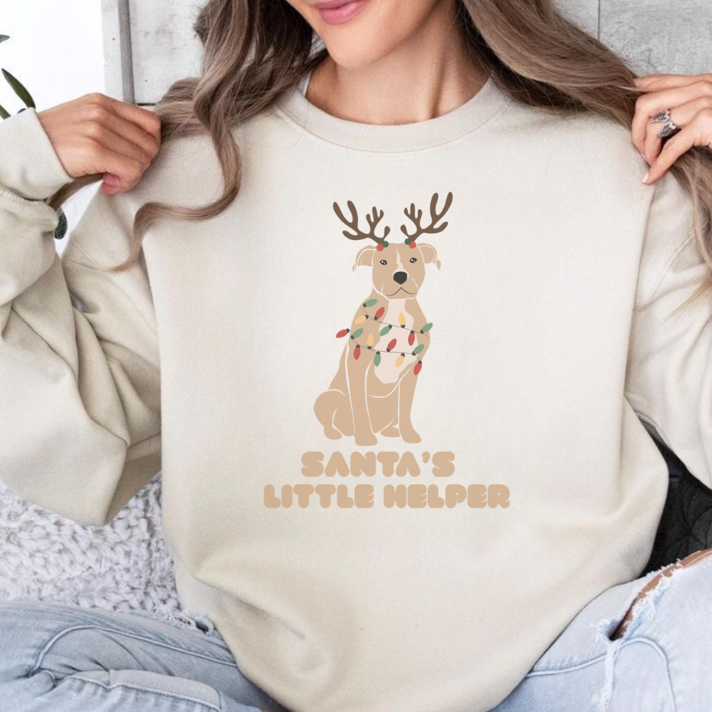 Santa’s Little Helper Christmas Sweatshirt | Cute Dog reindeer Holiday Pullover