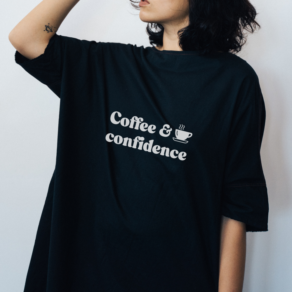 Coffee and Confidence T-Shirt | Cute Coffee Lover Graphic Tee | Motivational Everyday Shirt | Aesthetic Casual Top