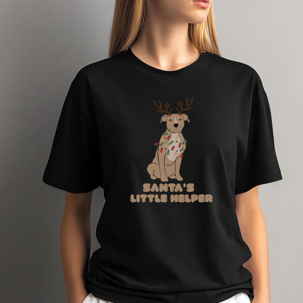Santa’s Little Helper Christmas T-Shirt | Cute Dog Reindeer Holiday Graphic Tee