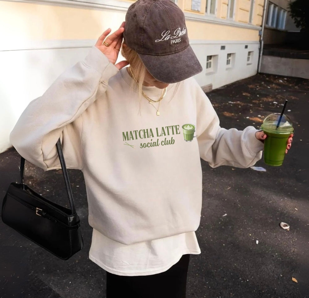 Matcha Latte Social Club Sweatshirt | Cute Cozy Pullover | Tea & Matcha Lover Gift | Trendy Cafe Sweatshirt | Unisex Lounge Wear
