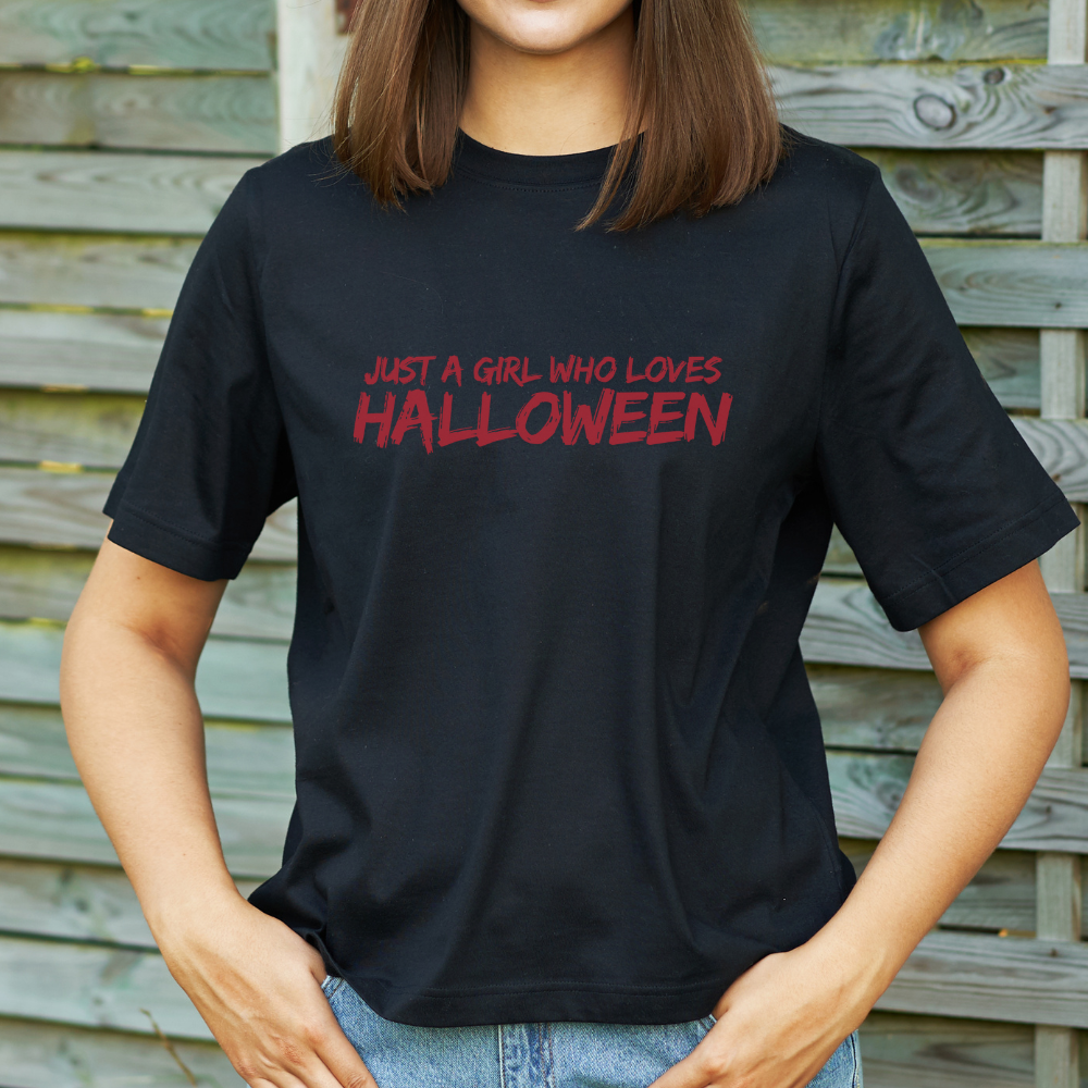 Just a Girl Who Loves Halloween T-Shirt | Cute Halloween Shirt | Spooky Season Tee