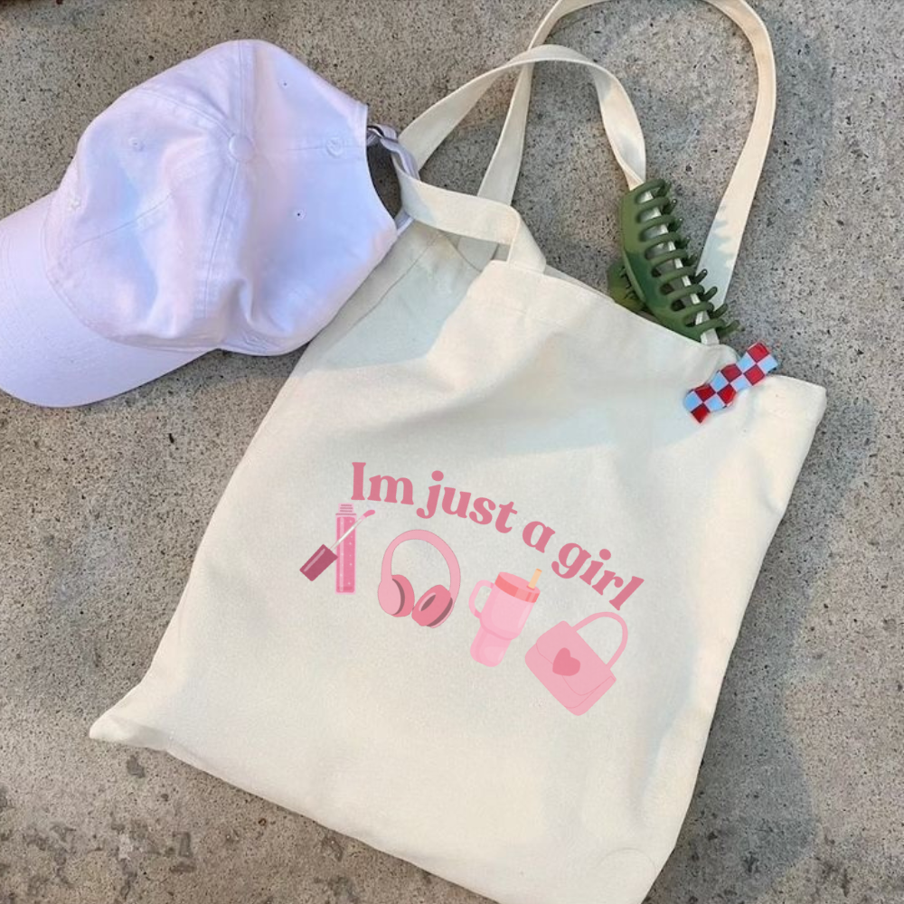I’m Just a Girl Tote Bag | Cute Everyday Canvas Bag | Fun Girly Tote | Gift for Her | Shopping Bag | Lightweight Reusable Tote