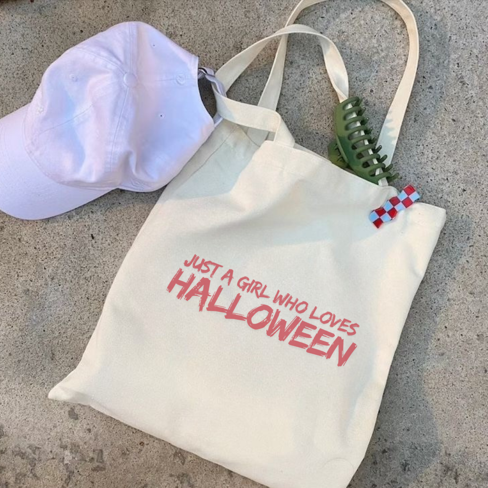 Just a Girl Who Loves Halloween Tote Bag | Cute Halloween Tote | Spooky Aesthetic Bag | Trick or Treat Reusable Tote