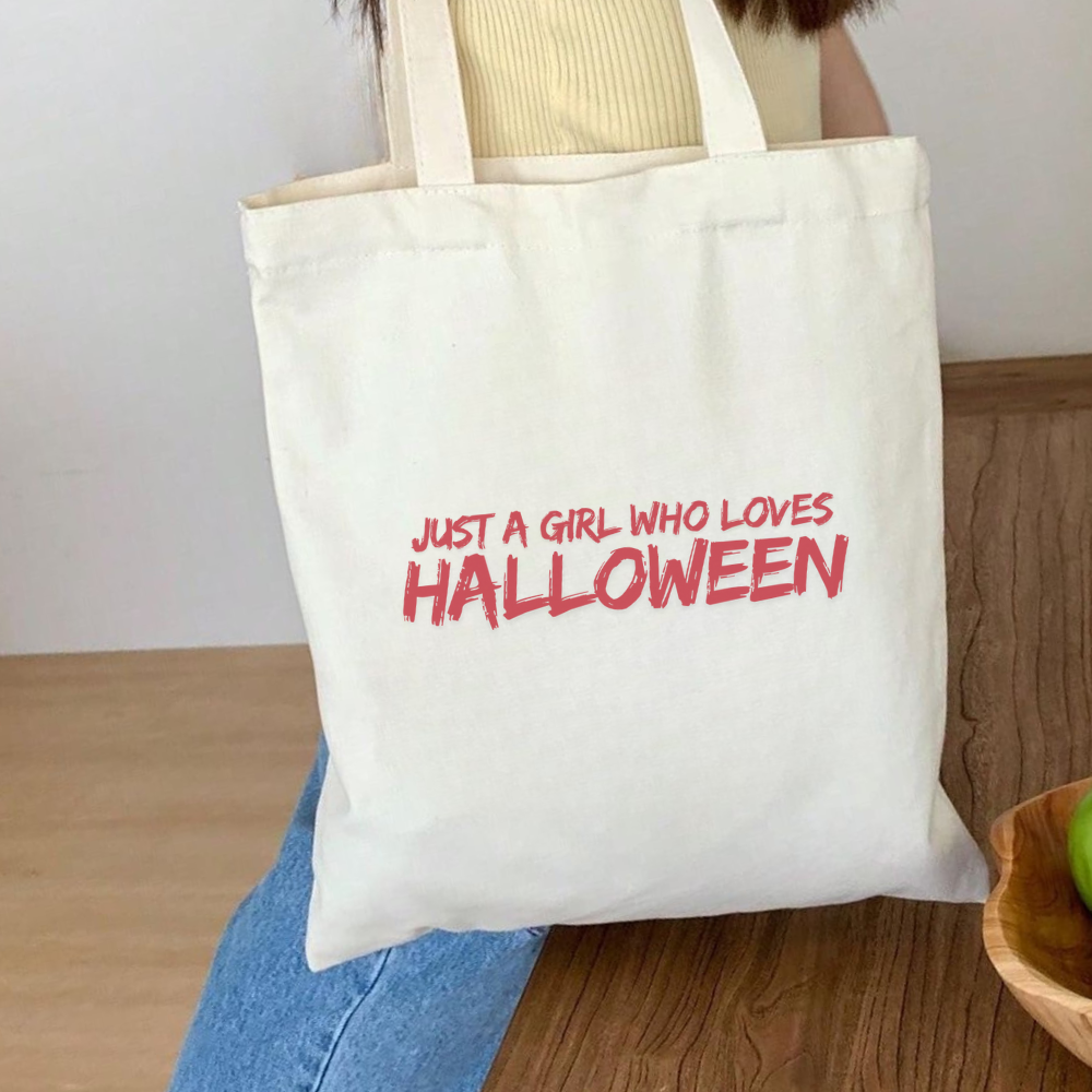 Just a Girl Who Loves Halloween Tote Bag | Cute Halloween Tote | Spooky Aesthetic Bag | Trick or Treat Reusable Tote