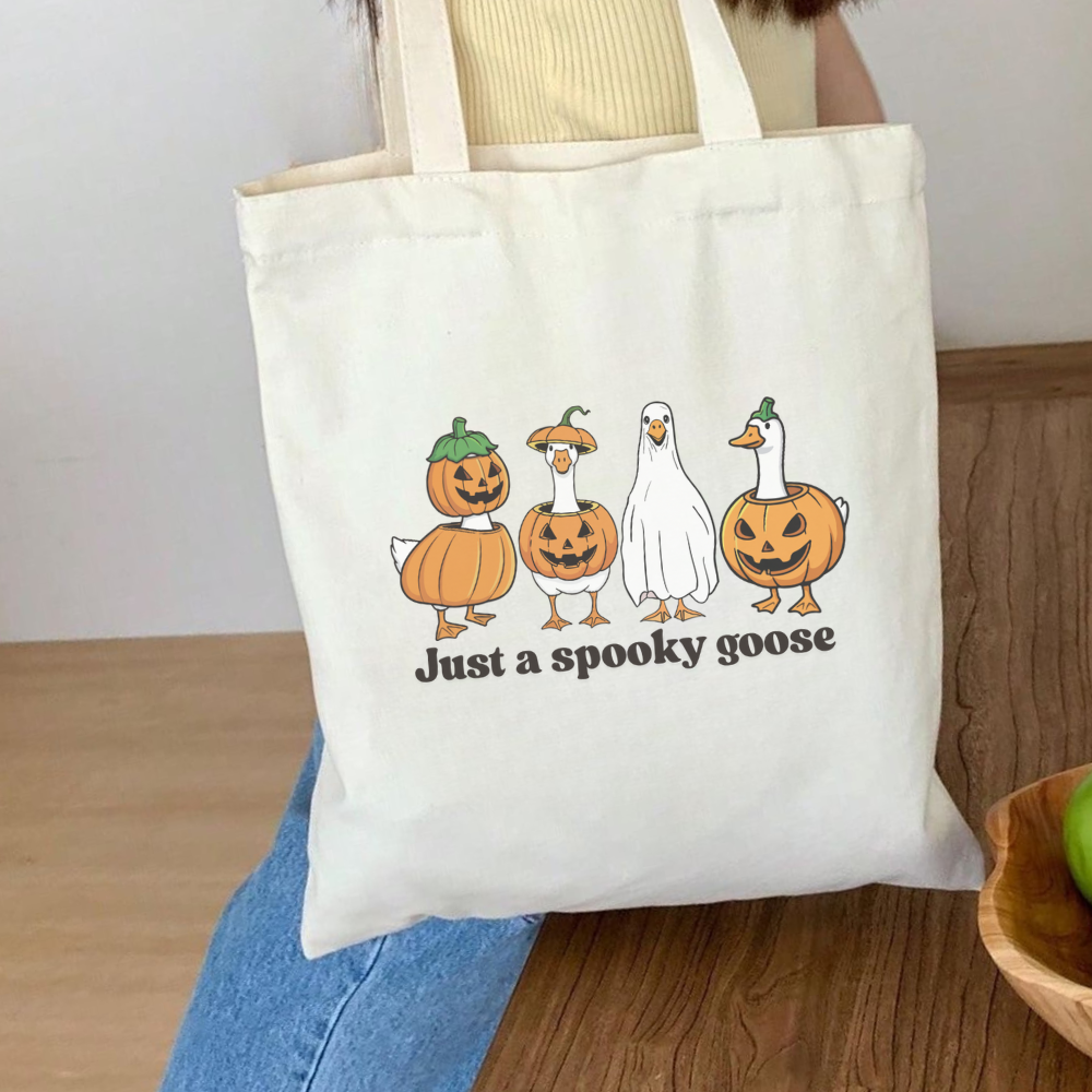 Just a Spooky Goose Tote Bag | Funny Halloween Goose Tote | Cute Ghost Goose Trick or Treat Bag | Spooky Season Tote