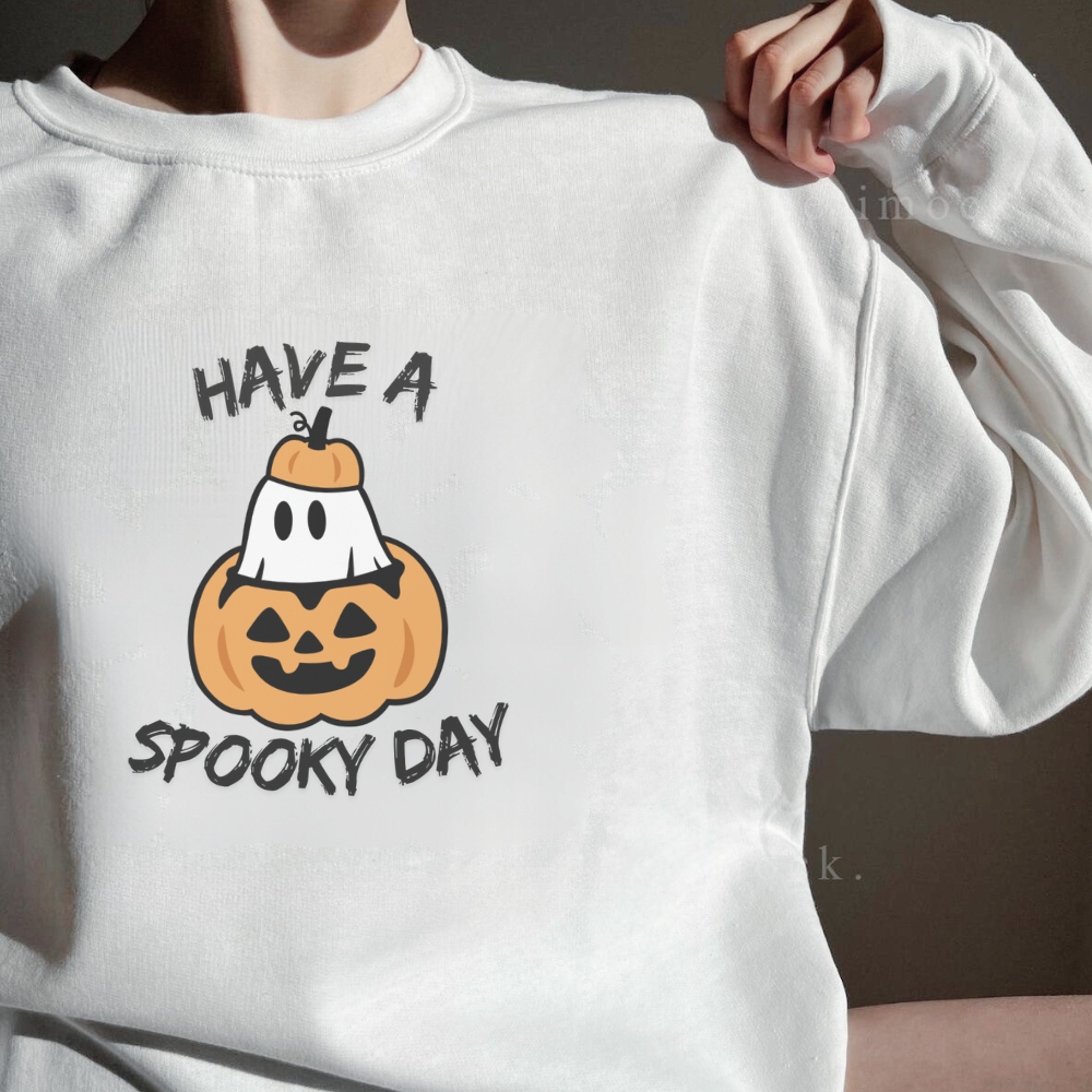 Have a Spooky Day Halloween Sweatshirt | Cute Ghost & Pumpkin Fall Pullover.