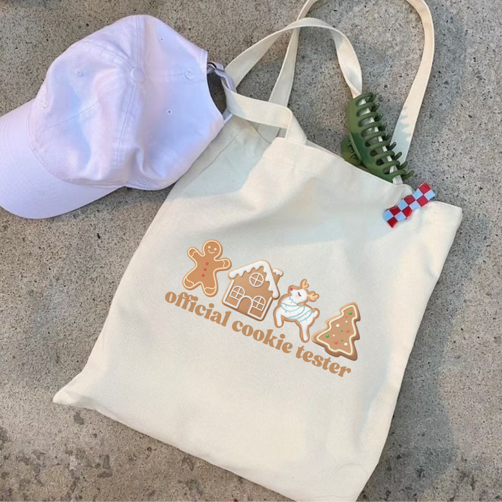 Official Cookie Tester Christmas Tote Bag | Cute Holiday Baking Bag | Christmas Cookies Tote | Funny Christmas Gift | Festive Reusable Shopping Bag