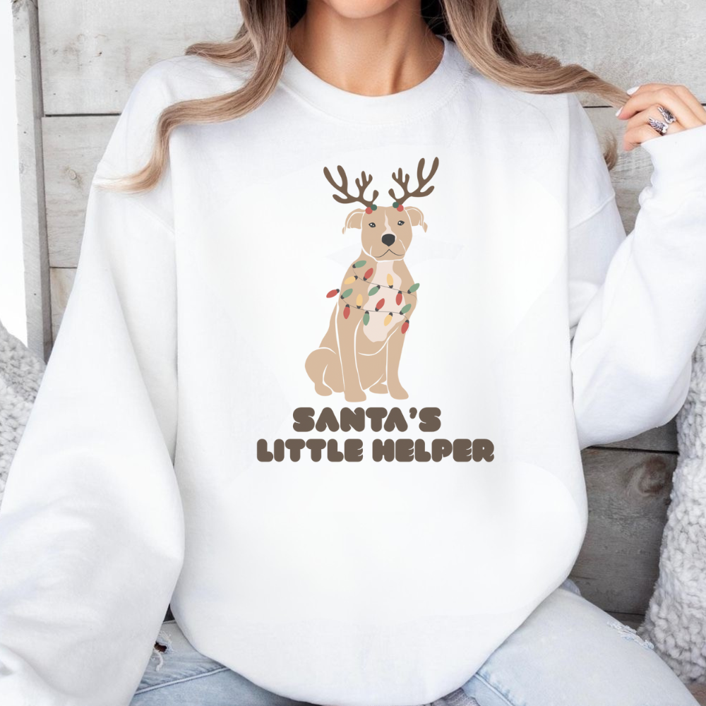Santa’s Little Helper Christmas Sweatshirt | Cute Dog reindeer Holiday Pullover