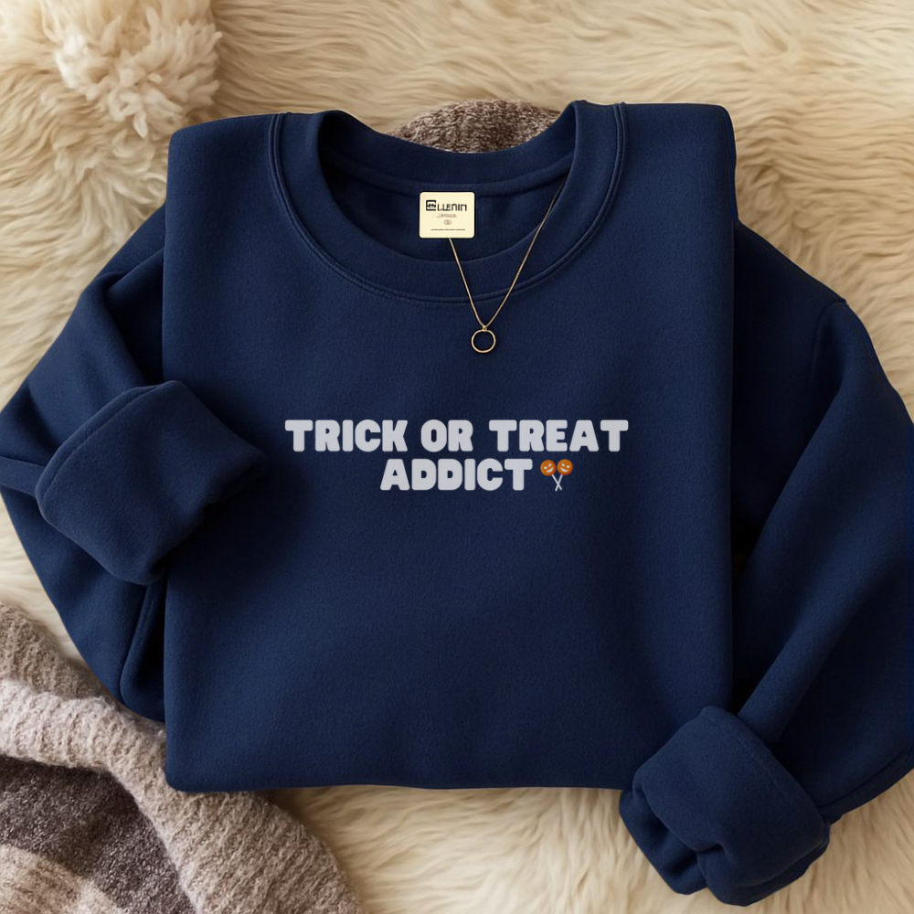 Trick or Treat Addict Sweatshirt | Cute Halloween Pullover | Spooky Season Fall Sweater