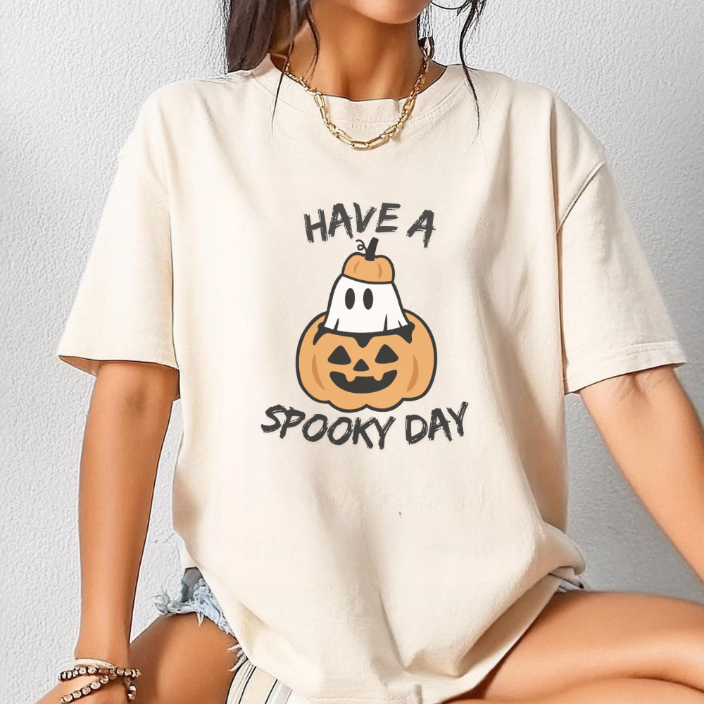 Have a Spooky Day Halloween T-Shirt | Cute Ghost & Pumpkin Fall Tee