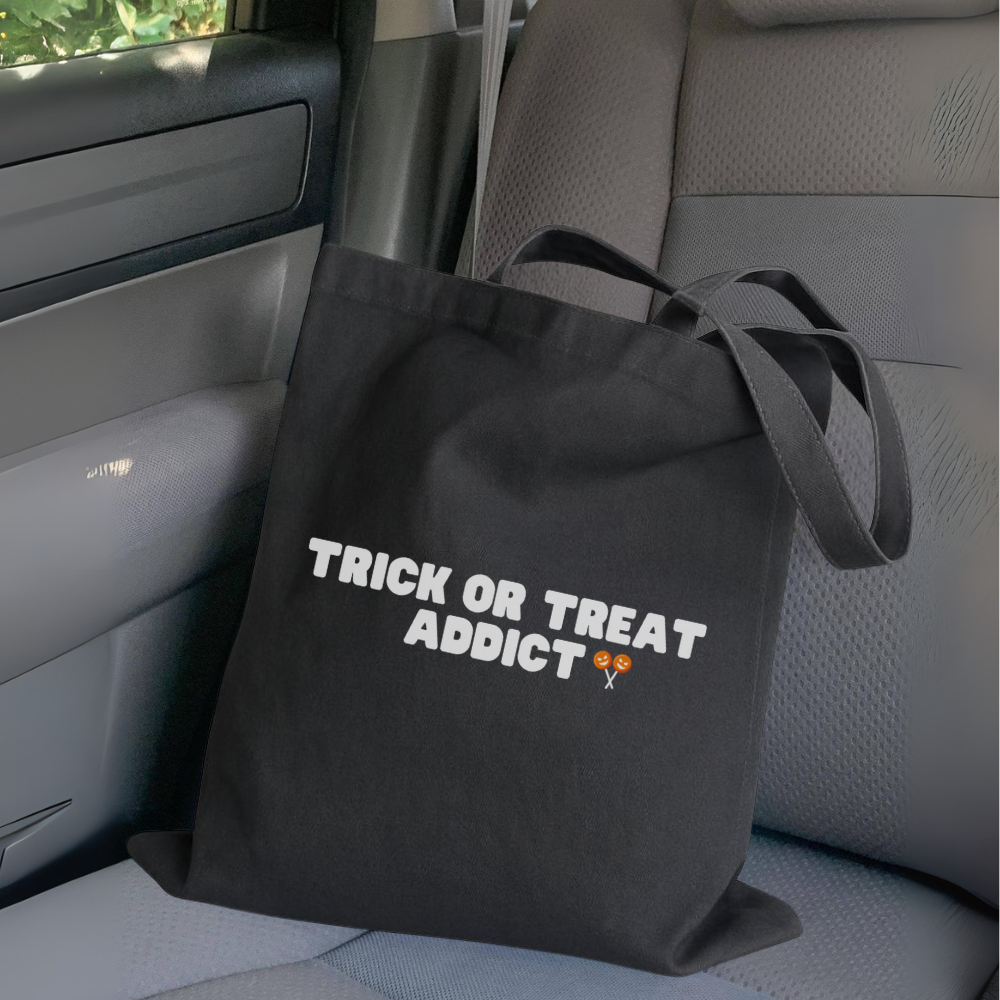 Trick or Treat Addict Tote Bag | Funny Halloween Tote | Cute Spooky Season Bag | Reusable Trick or Treat Candy Tote