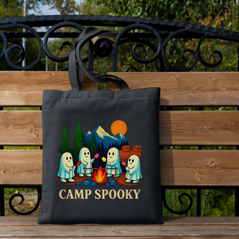Camp Spooky Tote Bag | Cute Ghost Halloween Canvas Bag | Fun Spooky Autumn Tote | Gift for Her | Reusable Everyday Bag