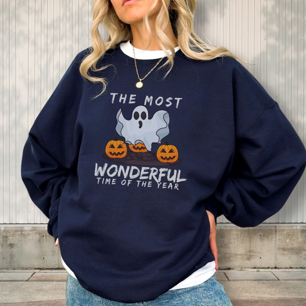 The Most Wonderful Time of the Year Halloween Sweatshirt | Cute Ghost & Pumpkin Spooky Fall Pullover