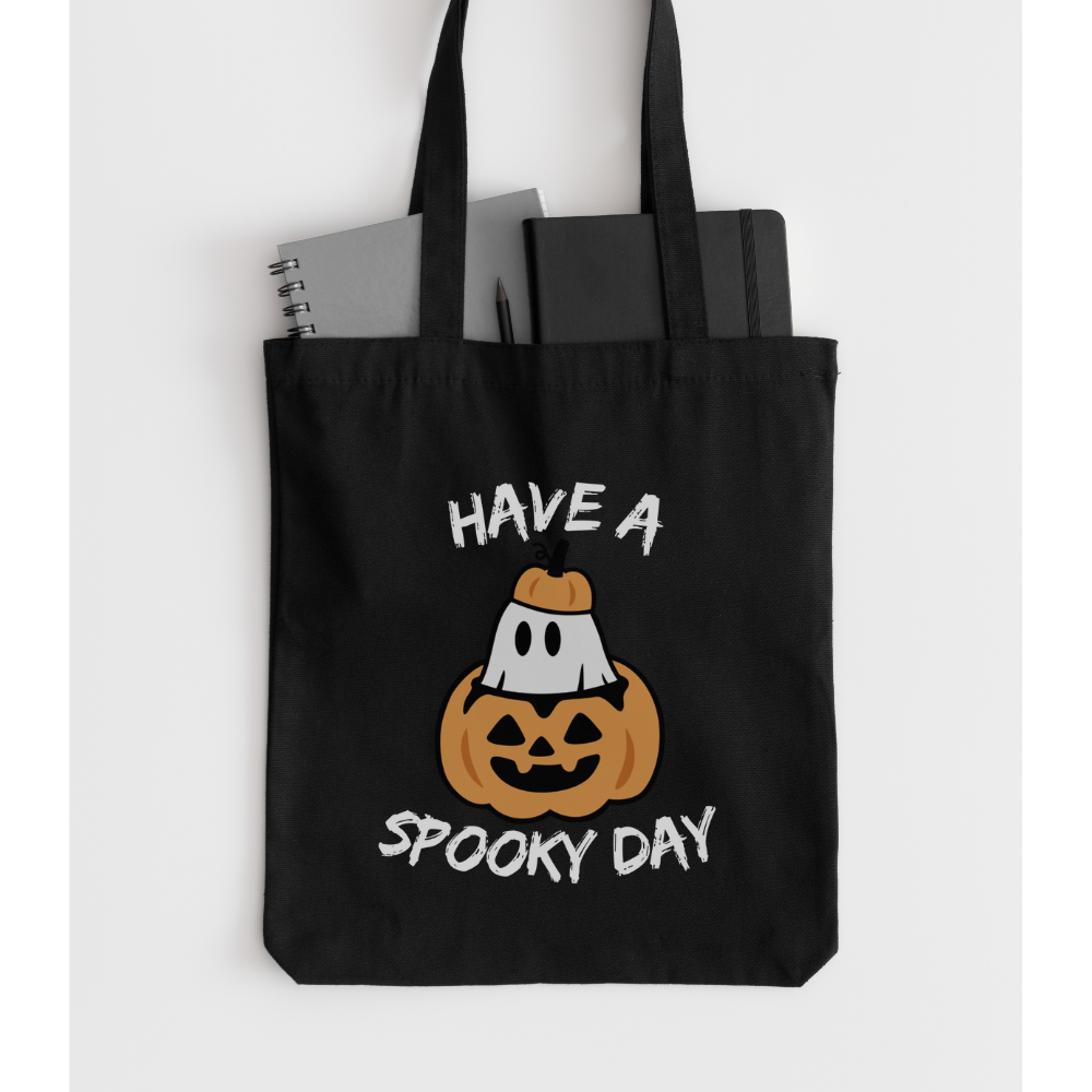 Have a Spooky Day Halloween Tote Bag | Cute Ghost & Pumpkin Trick or Treat Reusable Bag