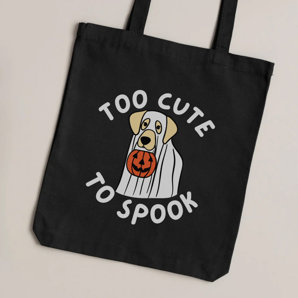 Too Cute to Spook Ghost Dog Tote Bag – Cute Halloween Dog Trick or Treat Bag, Funny Spooky Season Tote