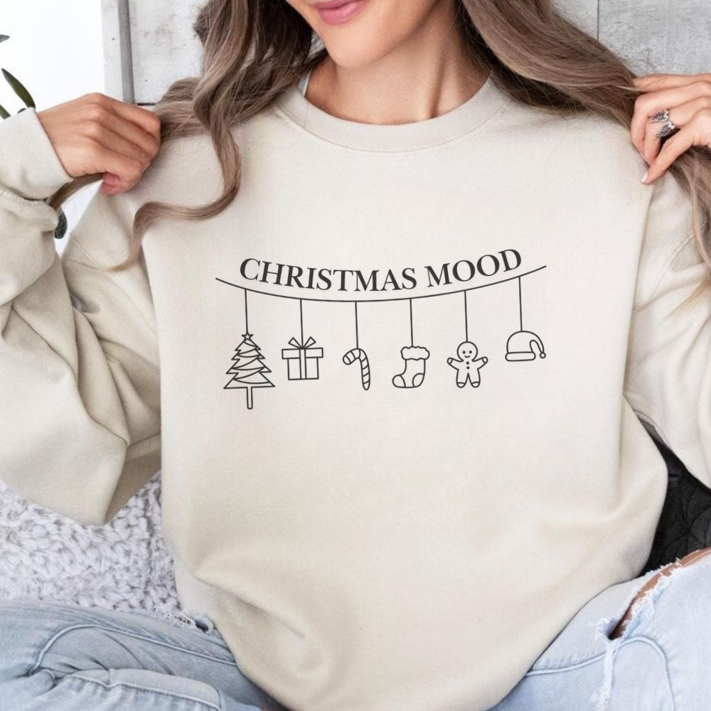 Christmas Mood Minimalist Sweatshirt | Cozy Holiday Crewneck | Simple Aesthetic Christmas Sweater | Neutral Christmas Gift | Festive Minimal Sweatshirt