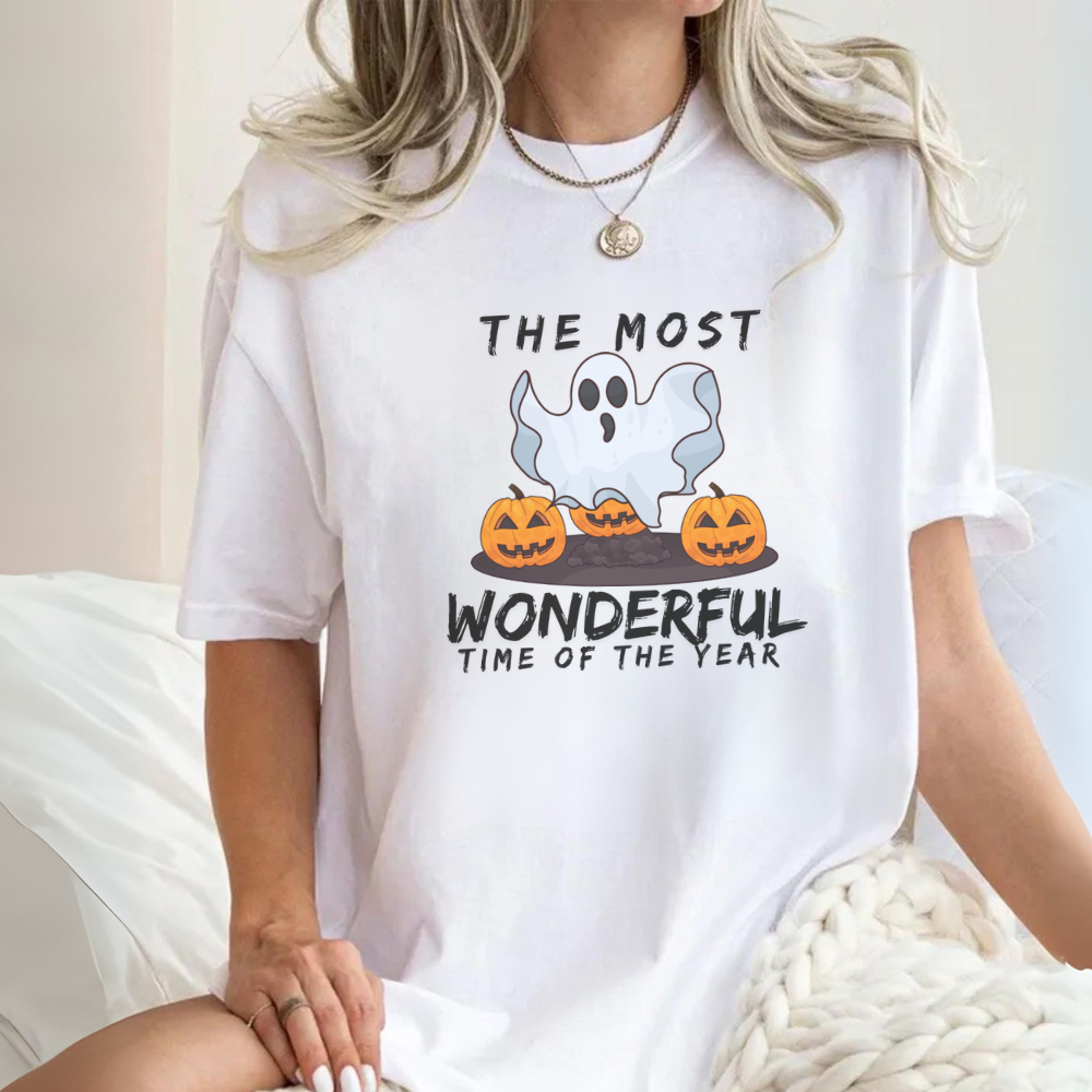 The Most Wonderful Time of the Year Halloween T-Shirt | Cute Ghost & Pumpkin Spooky Fall Tee