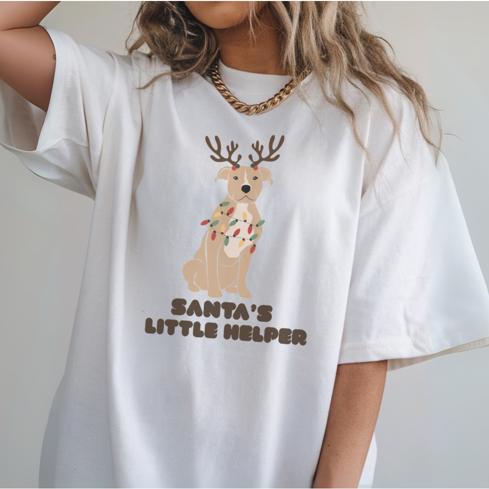 Santa’s Little Helper Christmas T-Shirt | Cute Dog Reindeer Holiday Graphic Tee