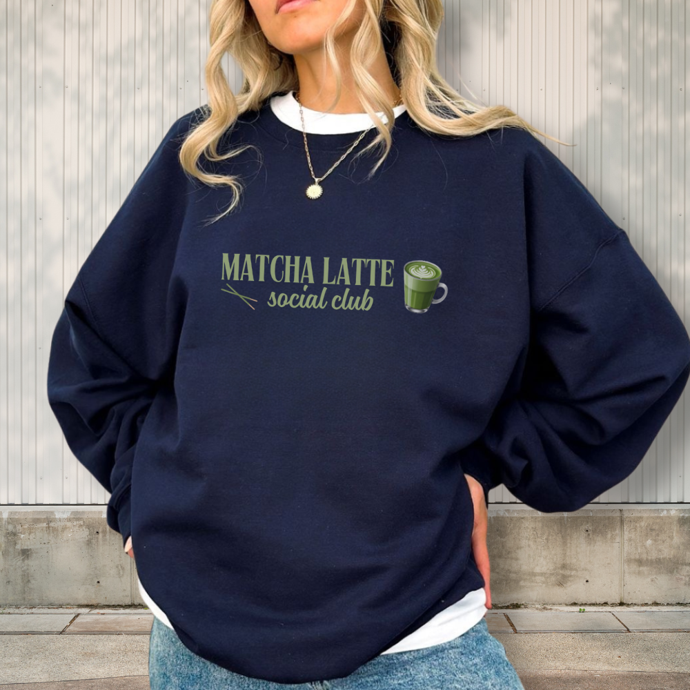 Matcha Latte Social Club Sweatshirt | Cute Cozy Pullover | Tea & Matcha Lover Gift | Trendy Cafe Sweatshirt | Unisex Lounge Wear